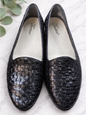 Trotters Black Woven Leather Slip-On Loafers